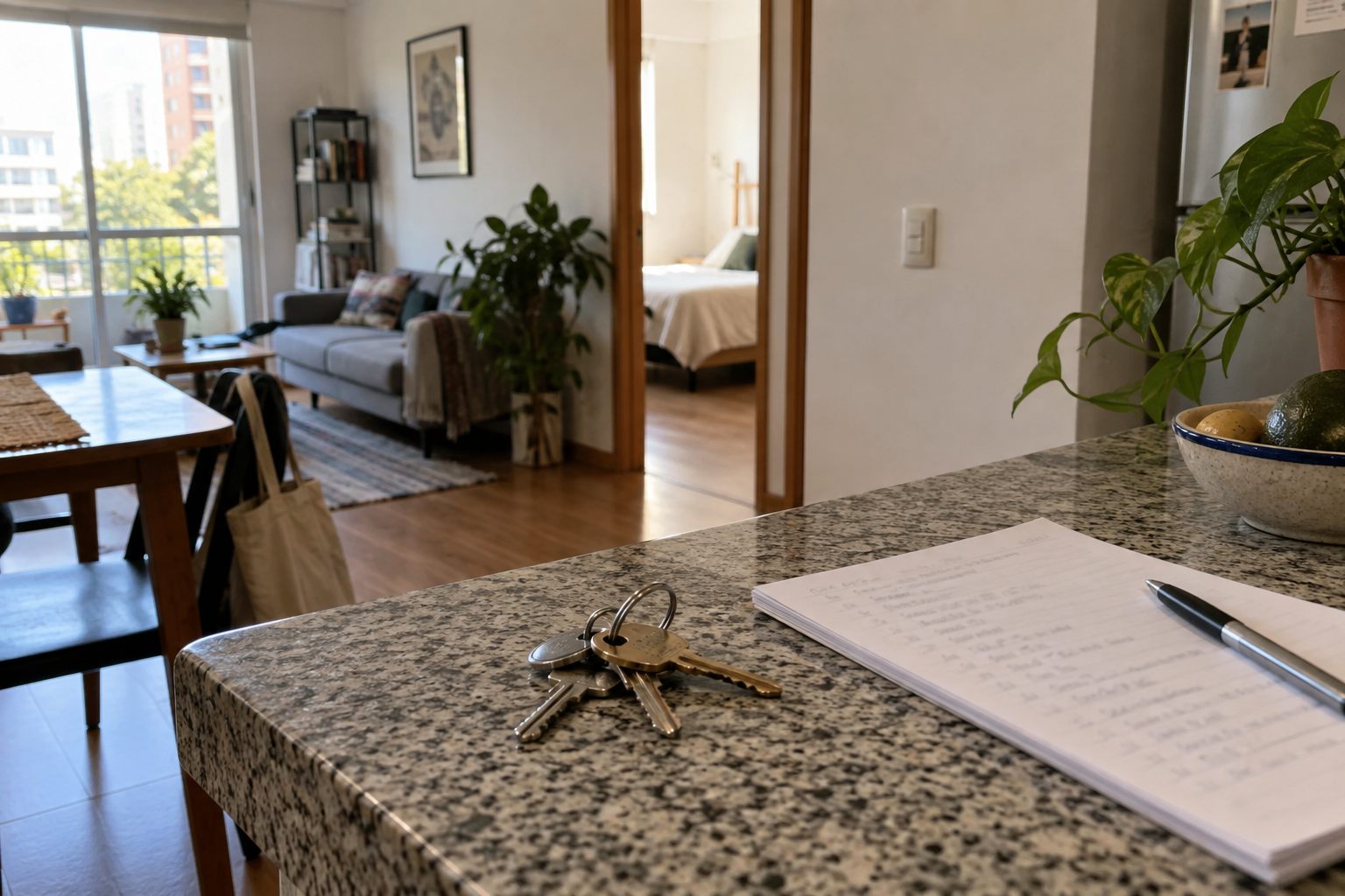 Llaves e inventario sobre la barra de una vivienda, escena ilustrativa